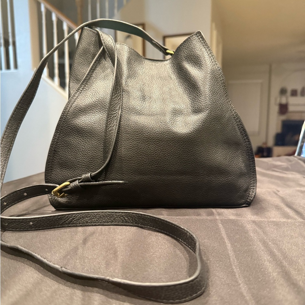 Lucky Brand Coran Pebbled Leather Satchel Crossbody Black
